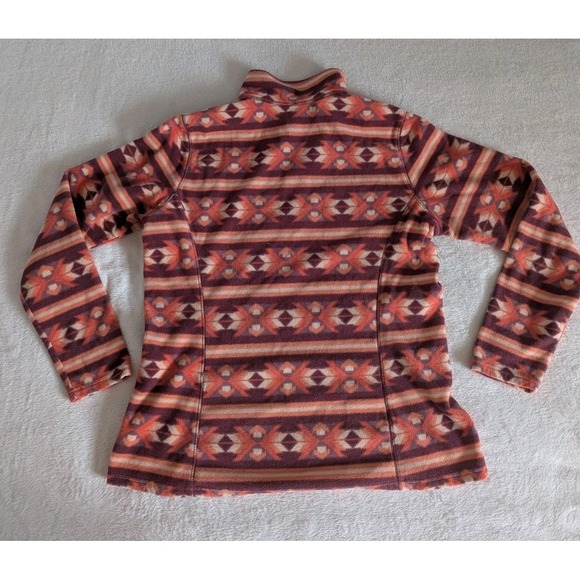 Eddie Bauer Aztec Print 1/4 Zip Fleece Women's Size L Red & Orange Cabin Hiking - Picture 6 of 8